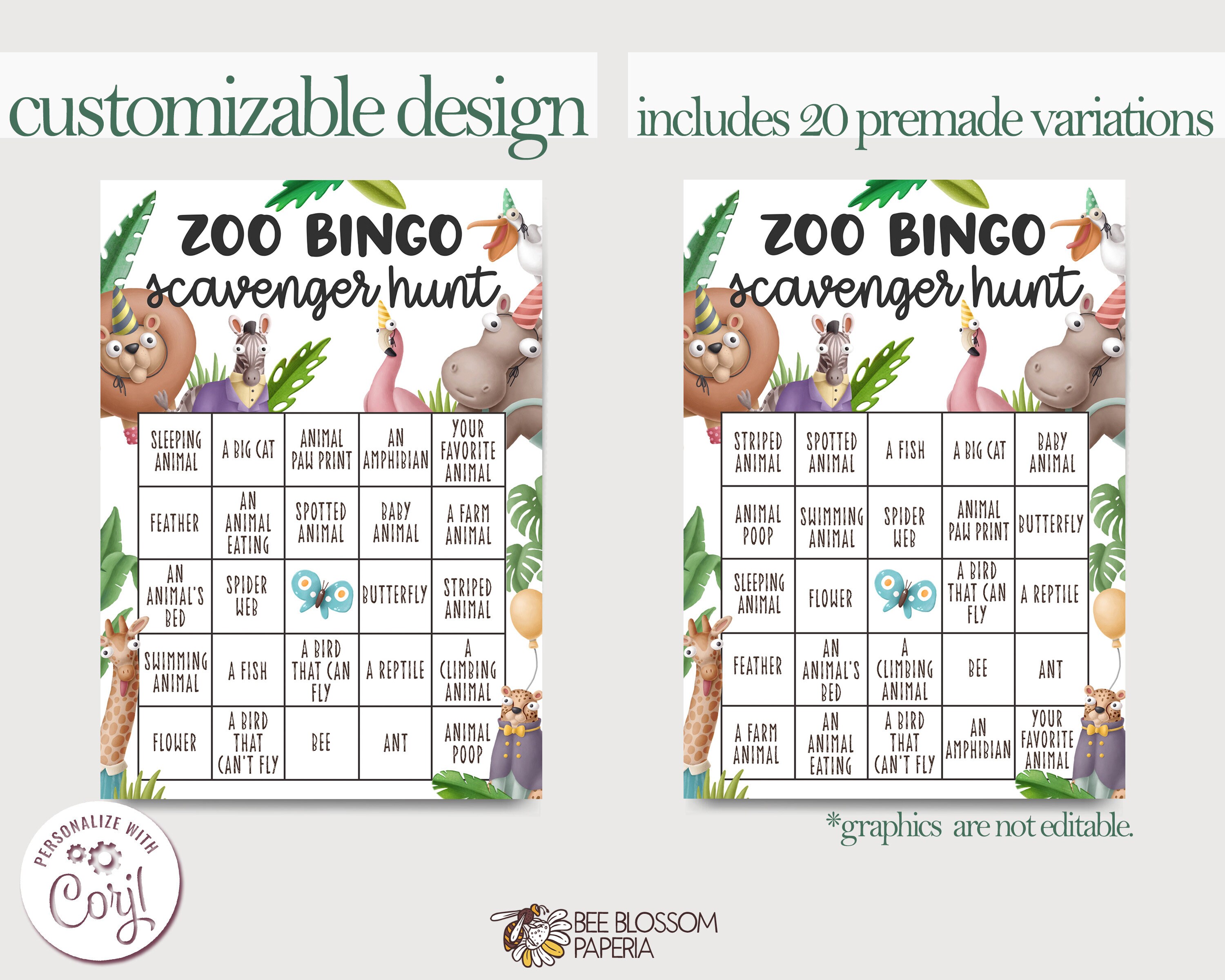 Zoo Scavenger Hunt Bingo Game | Party Animals Birthday Party | Safari ...