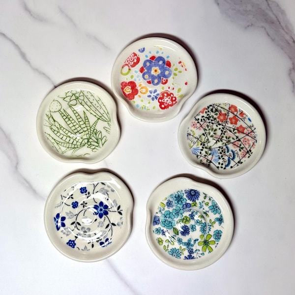Small Floral Porcelain Teaspoon Rest, Kitchen Decor