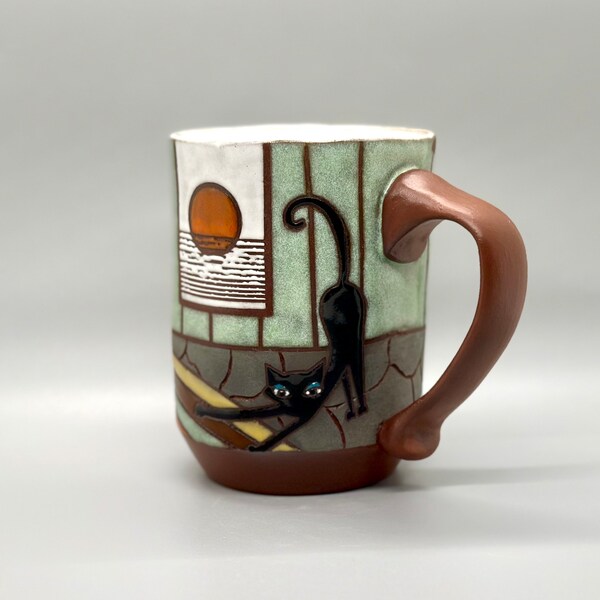 Mid Century Modern Cat Mug (with fireplace) (DISCOUNTED)