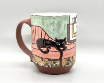 Mid Century Modern Cat Mug (discounted due to "wonky" eyes!)