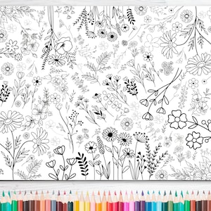 GIANT Coloring Poster | Digital Download | Flower Theme | up to 36x48 inches
