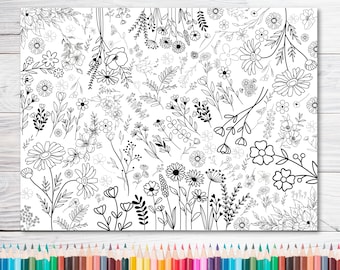 GIANT Coloring Poster | Digital Download | Flower Theme | up to 36x48 inches