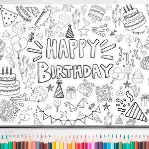RIESEN-Poster zum Ausmalen | Digitaler Download | Alles Gute zum Geburtstag Thema | bis 92x122 cm