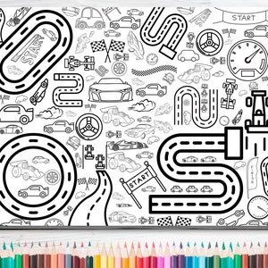 GIANT Coloring Poster | Digital Download | Race Car Theme | up to 36x48 inches