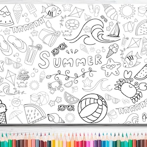 GIANT Coloring Poster | Digital Download | Summer Theme | up to 36x48 inches