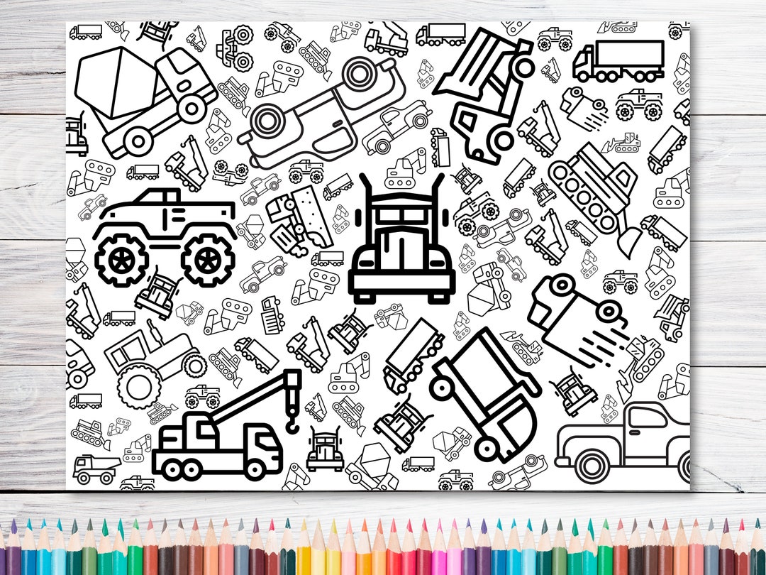 GIANT Coloring Poster | Digital Download | Trucks Theme | up to 36x48 ...