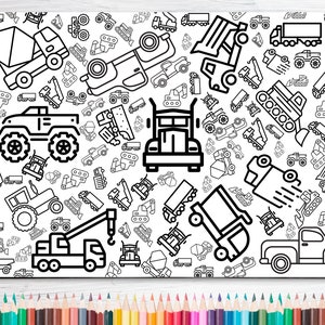 GIANT Coloring Poster | Digital Download | Trucks Theme | up to 36x48 inches