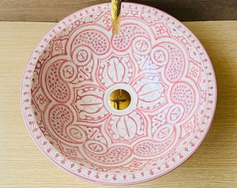 Pink Ceramic sink,MOROCCAN Mid Century Modern Bathroom Sink,Ceramic Washbasin,Handmade Ceramic Sink,Countertop Basin.