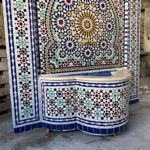 Moroccan mosaic fountain.mosaic tile fountain , indoor water fountain, interior decor , terrace indoor and outdoor decor. image 4