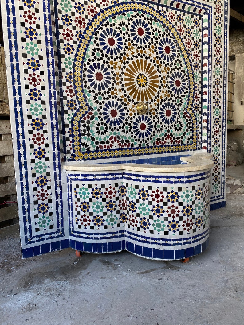 Moroccan mosaic fountain.mosaic tile fountain , indoor water fountain, interior decor , terrace indoor and outdoor decor. image 4