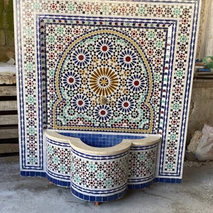 Moroccan mosaic fountain.mosaic tile fountain , indoor water fountain, interior decor , terrace indoor and outdoor decor. image 1