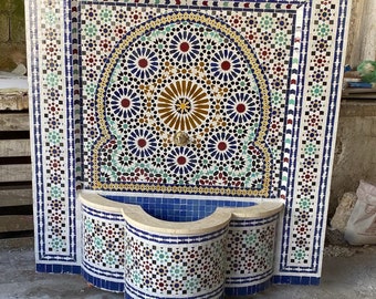 Moroccan mosaic fountain.mosaic tile fountain , indoor water fountain, interior decor , terrace indoor and outdoor decor.