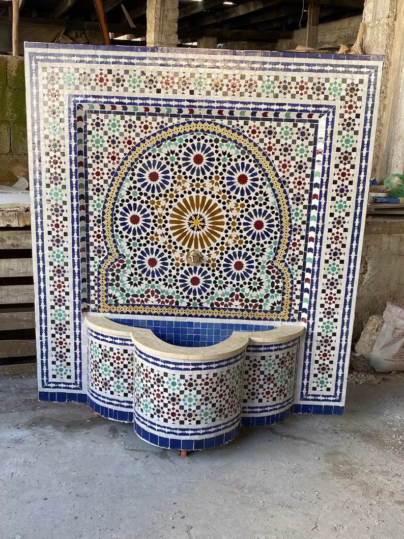 Moroccan mosaic fountain.mosaic tile fountain , indoor water fountain, interior decor , terrace indoor and outdoor decor. image 1