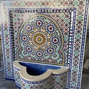 Moroccan mosaic fountain.mosaic tile fountain , indoor water fountain, interior decor , terrace indoor and outdoor decor. image 7