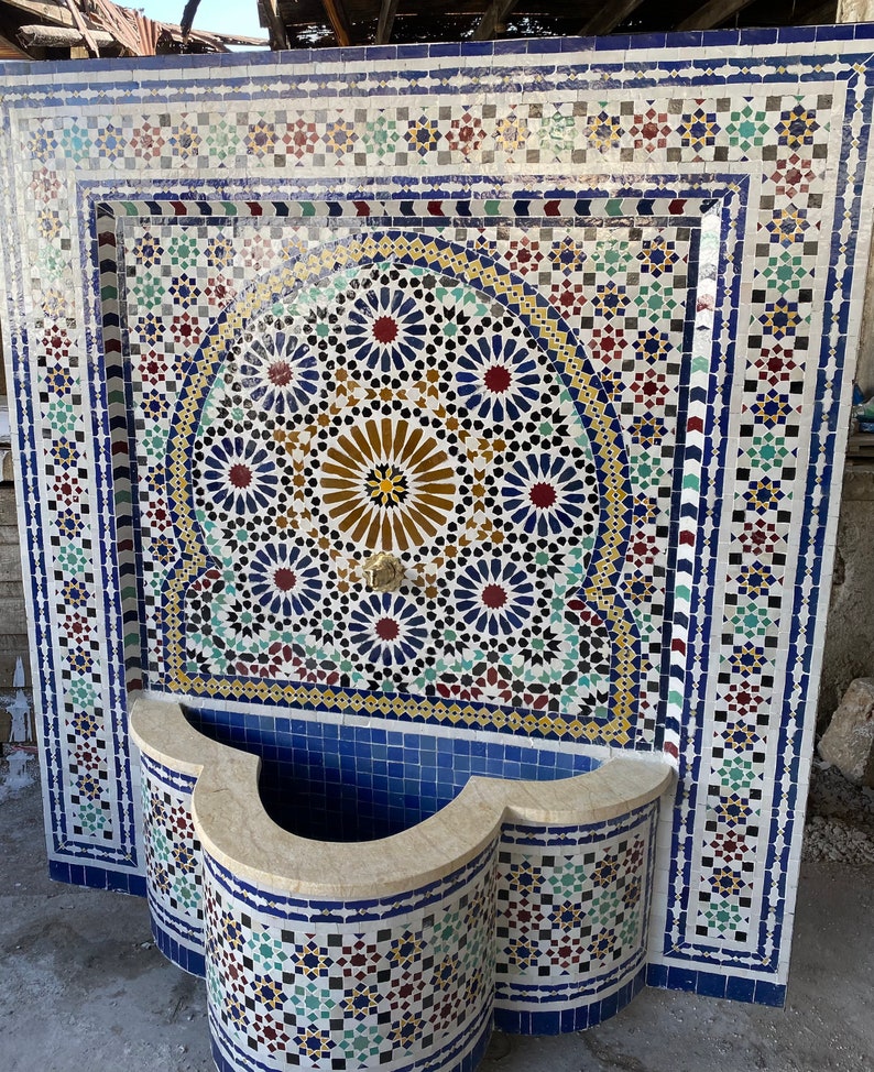 Moroccan mosaic fountain.mosaic tile fountain , indoor water fountain, interior decor , terrace indoor and outdoor decor. image 7