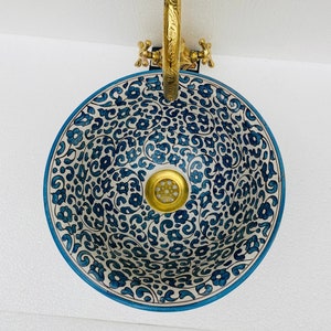 Custom Moroccan ceramic sink,bathroom and kitchen sink,Moroccan mid century modern bathroom sink,handmade ceramic sink,vanity sink .