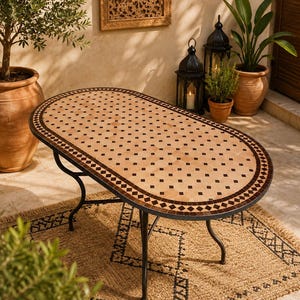 Amazing Moroccan mosaic table, outdoor table, luxury oval table, handcrafted table, mosaic tile table, zellige table.