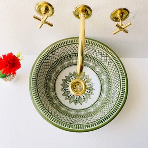 Emerald Ceramic bathroom sink,handmade bathroom vessel sink,washbasin for bathroom & kitchen,farmhouse sink,Moroccan sink bowl.