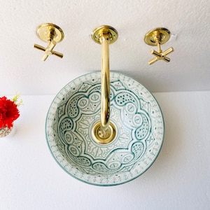 Emerald Ceramic sink,handmade bathroom vessel sink,washbasin for bathroom & kitchen,farmhouse sink,Moroccan sink bowl.handcrafted sink.