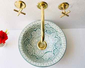 Emerald Ceramic sink,handmade bathroom vessel sink,washbasin for bathroom & kitchen,farmhouse sink,Moroccan sink bowl.handcrafted sink.