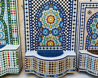 Moroccan mosaic fountain.mosaic tile fountain , indoor water fountain, interior decor , terrace indoor and outdoor decor.