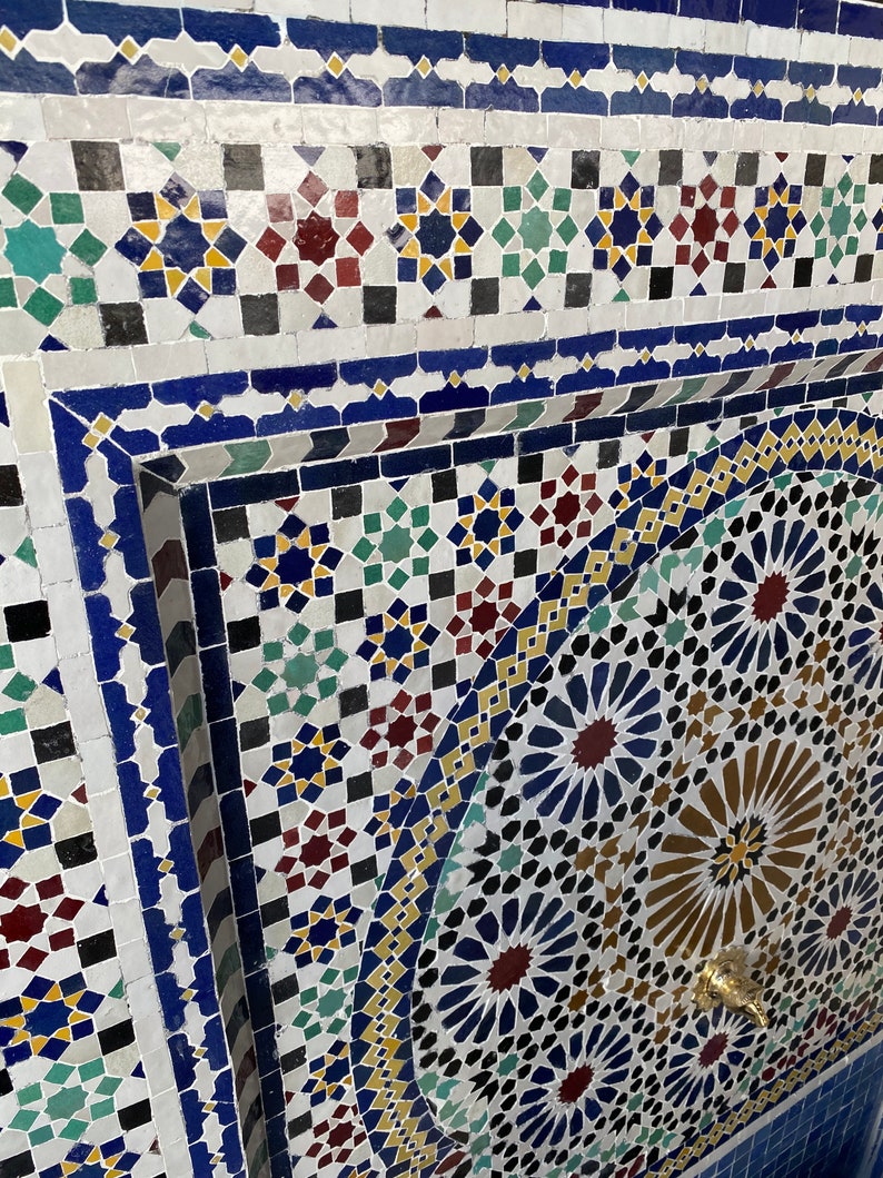 Moroccan mosaic fountain.mosaic tile fountain , indoor water fountain, interior decor , terrace indoor and outdoor decor. image 6