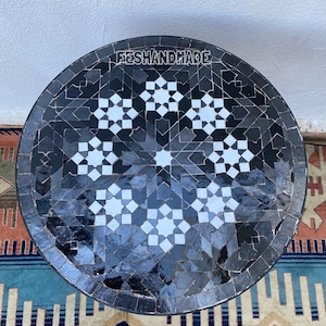 mosaic table, outdoor table, luxury round table, handcrafted table, mosaic tile table, zellige table.