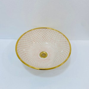 Ceramic sink 14K Gold .handmade Ceramic sink , hand painted bathroom ceramic washbasin, Luxury handmade counter top basin .