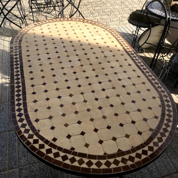 Amazing Moroccan mosaic table, outdoor table, luxury oval table, handcrafted table, mosaic tile table, zellige table.
