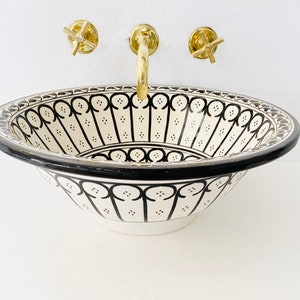 Black & white Moroccan ceramic sink,bathroom and kitchen sink,Moroccan mid century modern bathroom sink,handmade ceramic sink,vanity sink .