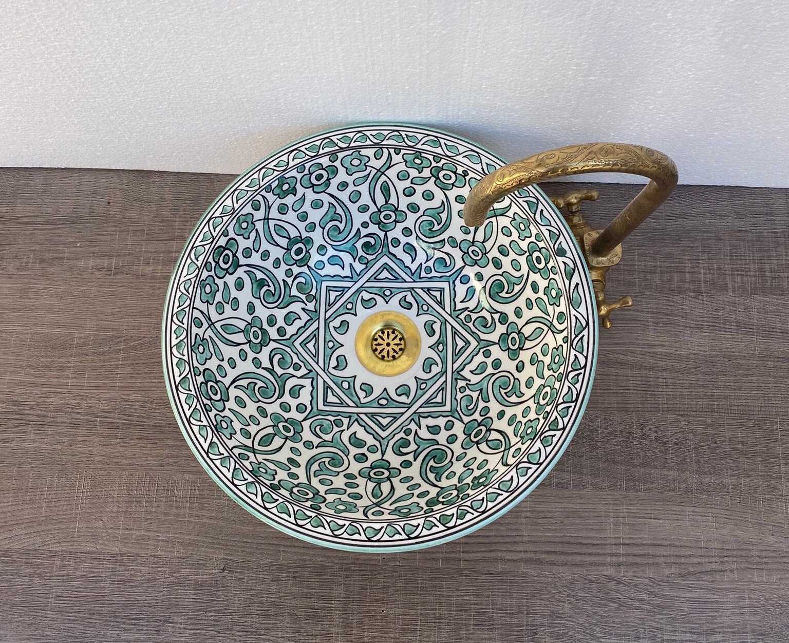 GREEN Ceramic sink,handmade bathroom vessel sink,washbasin for bathroom & kitchen,farmhouse sink,Moroccan sink bowl.handcrafted sink .
