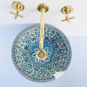 Green Ceramic bathroom sink,handmade bathroom vessel sink,washbasin for bathroom & kitchen,farmhouse sink,Moroccan sink bowl.