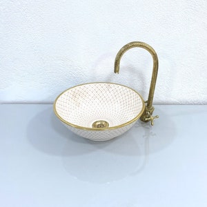 Ceramic sink 14K Gold .handmade Ceramic sink , hand painted bathroom ceramic washbasin, Luxury handmade counter top basin .