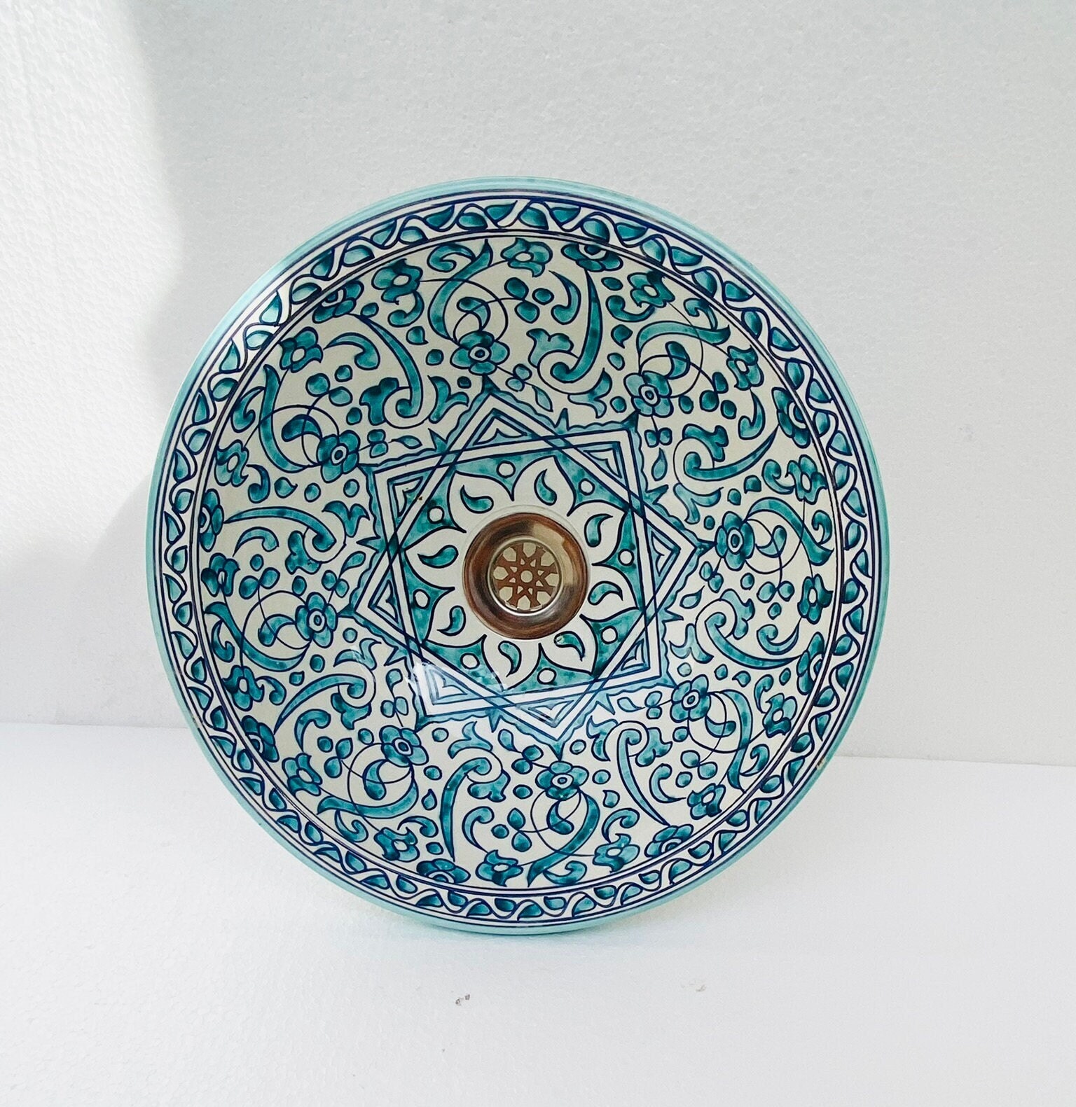 Bathroom vessel sink 100% handmade, ceramic sink hand painted, mid century modern washbasin.