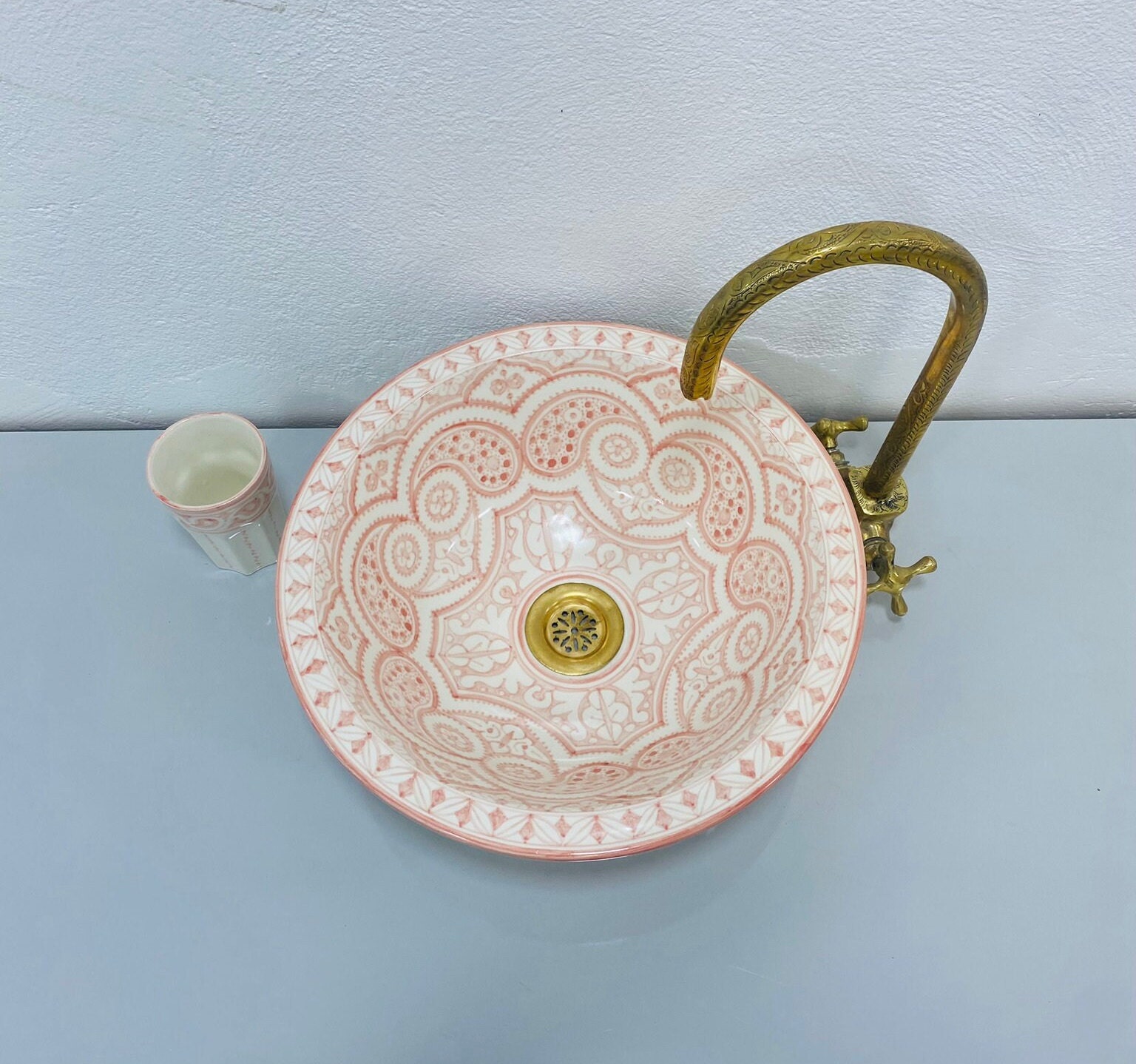 Pink Ceramic sink,MOROCCAN Mid Century Modern Bathroom Sink,Ceramic Washbasin,Handmade Ceramic Sink,Countertop Basin.