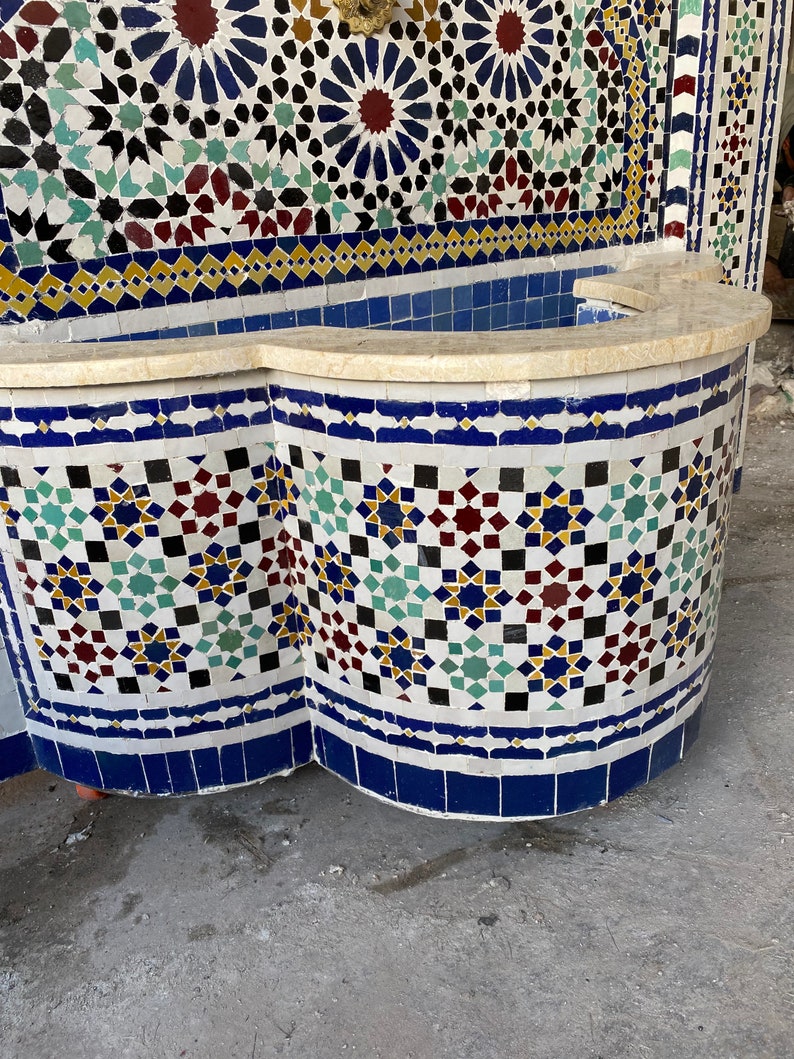 Moroccan mosaic fountain.mosaic tile fountain , indoor water fountain, interior decor , terrace indoor and outdoor decor. image 10
