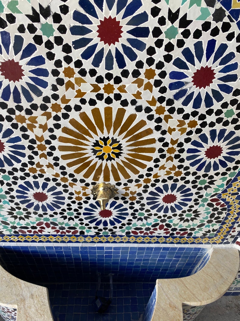 Moroccan mosaic fountain.mosaic tile fountain , indoor water fountain, interior decor , terrace indoor and outdoor decor. image 3