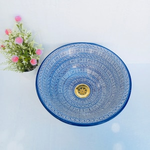 Blue Moroccan ceramic sink,bathroom and kitchen sink,Moroccan mid century modern bathroom sink,handmade ceramic sink,vanity sink .