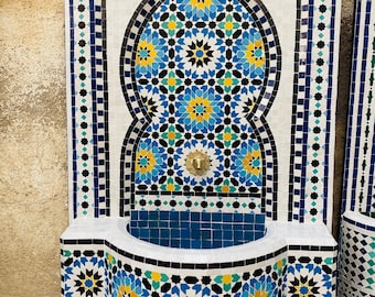 Moroccan mosaic fountain.mosaic tile fountain , indoor water fountain, interior decor , terrace indoor and outdoor decor.