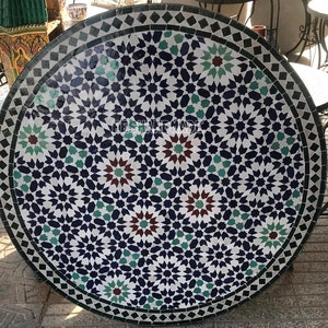 Amazing Moroccan mosaic table, outdoor table, luxury round table, handcrafted table, mosaic tile table, zellige table.