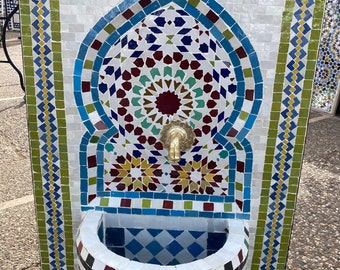 Moroccan mosaic fountain.mosaic tile fountain , indoor water fountain, interior decor , terrace indoor and outdoor decor.