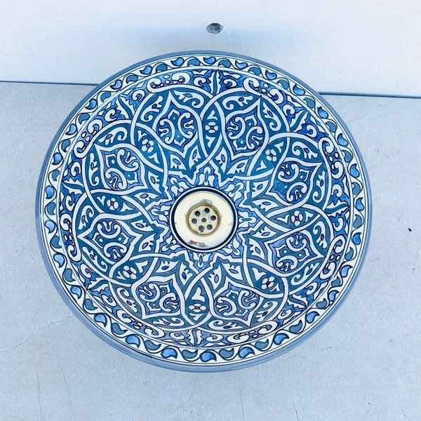 Moroccan Ceramic sink,handmade bathroom vessel sink,washbasin for bathroom & kitchen,farmhouse sink,Moroccan sink bowl.handcrafted sink.