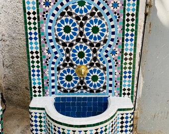 Moroccan mosaic fountain.mosaic tile fountain , indoor water fountain, interior decor , terrace indoor and outdoor decor.