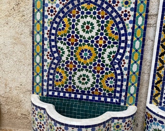 Moroccan mosaic fountain.mosaic tile fountain, indoor water fountain, interior decor, terrace indoor and outdoor decor.