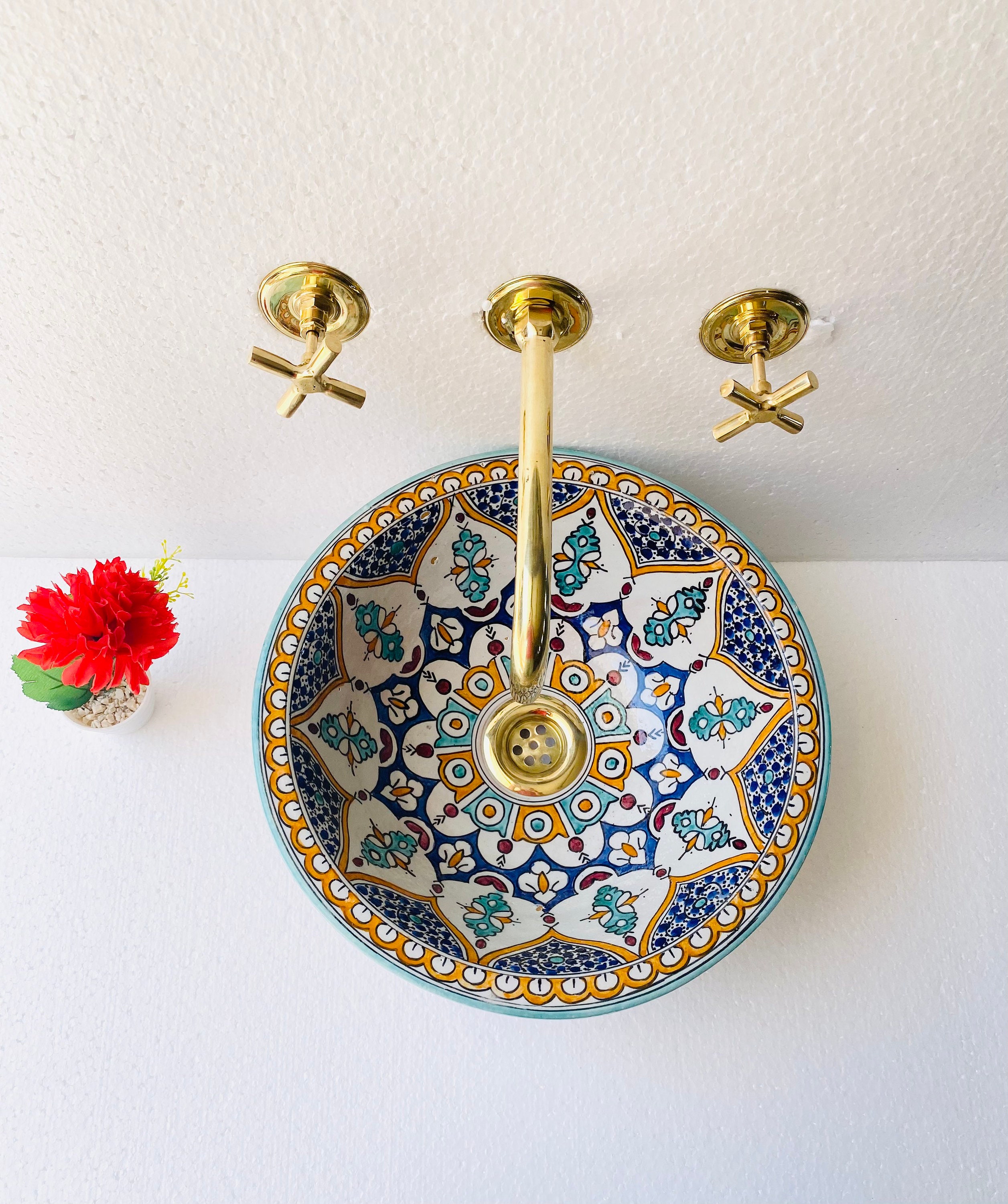 Moroccan Ceramic sink,handmade bathroom vessel sink,washbasin for bathroom & kitchen,farmhouse sink,Moroccan sink bowl.handcrafted sink.