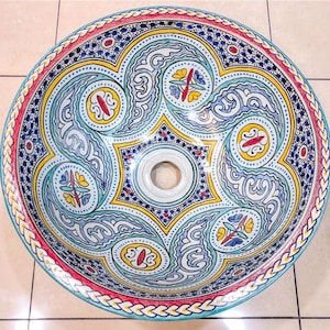 Moroccan ceramic basin handmade. Moroccan sink. Handmade. Moroccan hand painted washbasin.