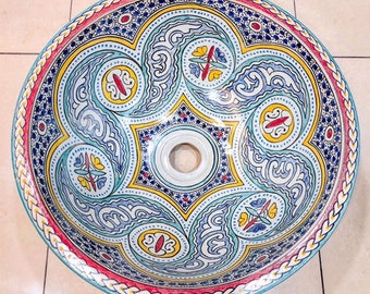 Moroccan handmade ceramic basin. Moroccan sink. Handmade. hand-painted Moroccan sink.