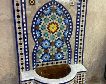 Moroccan mosaic fountain.mosaic tile fountain , indoor water fountain, interior decor , terrace indoor and outdoor decor.