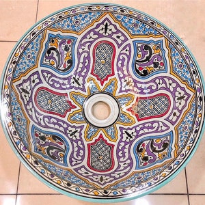 Moroccan ceramic basin handmade. Moroccan sink. Handmade. Moroccan hand painted washbasin.