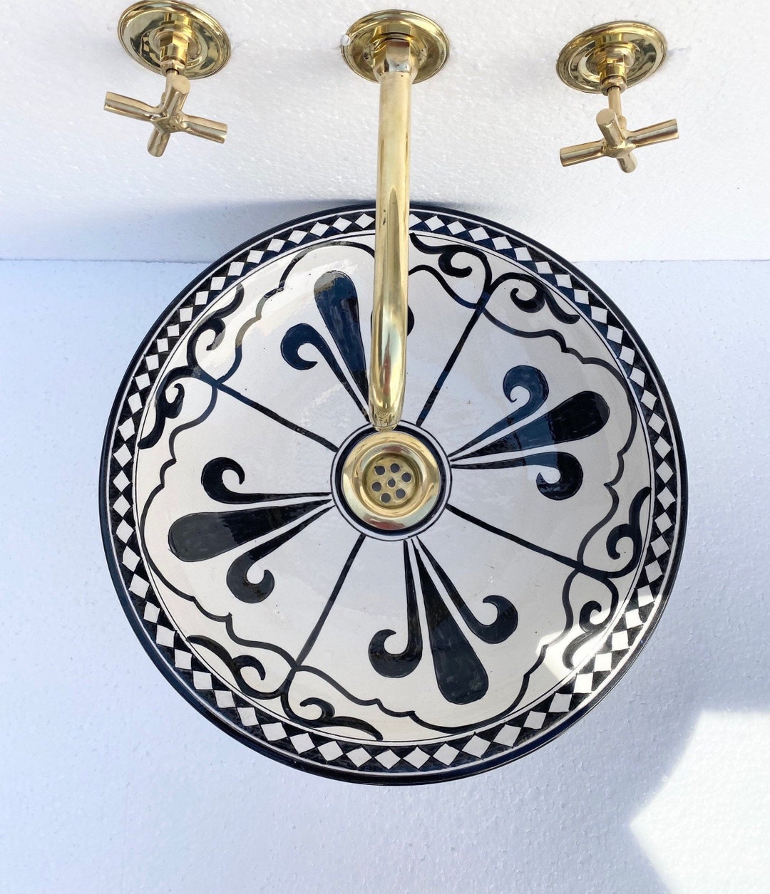 Black & White Ceramic Bathroom Sink,handmade Bathroom Vessel Sink